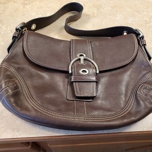 Brown leather coach handbag